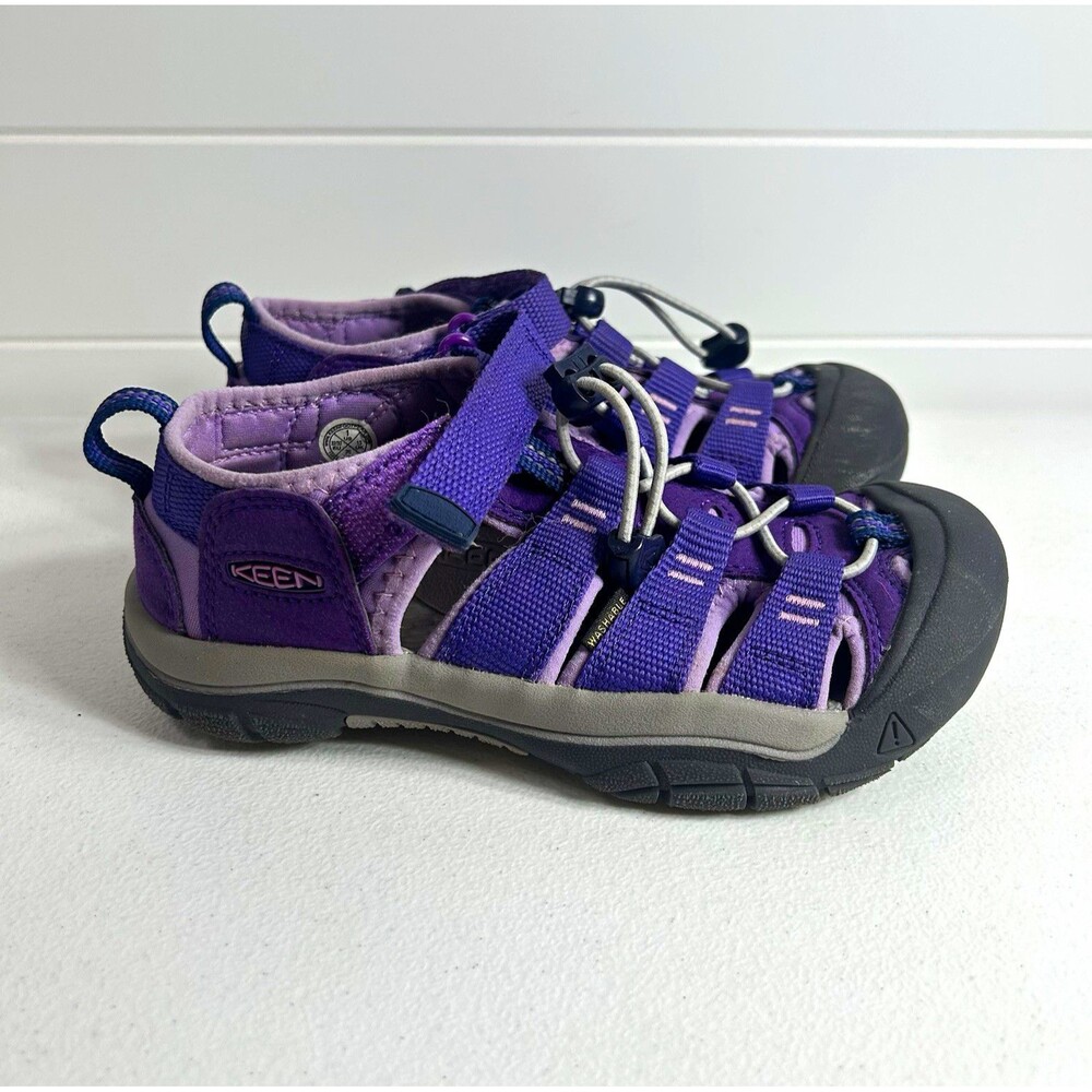 KEEN Kids Strappy Sport Sandals Size 1 Closed Toe Hook & Loop Purple Black Gray